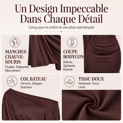 Robe moulante pour femme à épaules dénudées et manches chauve-souris