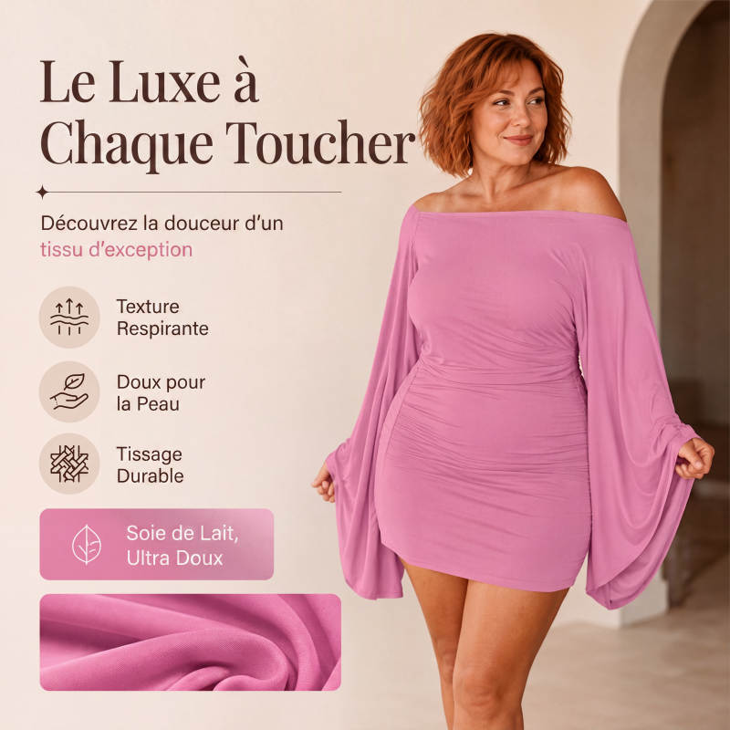 Robe moulante pour femme à épaules dénudées et manches chauve-souris