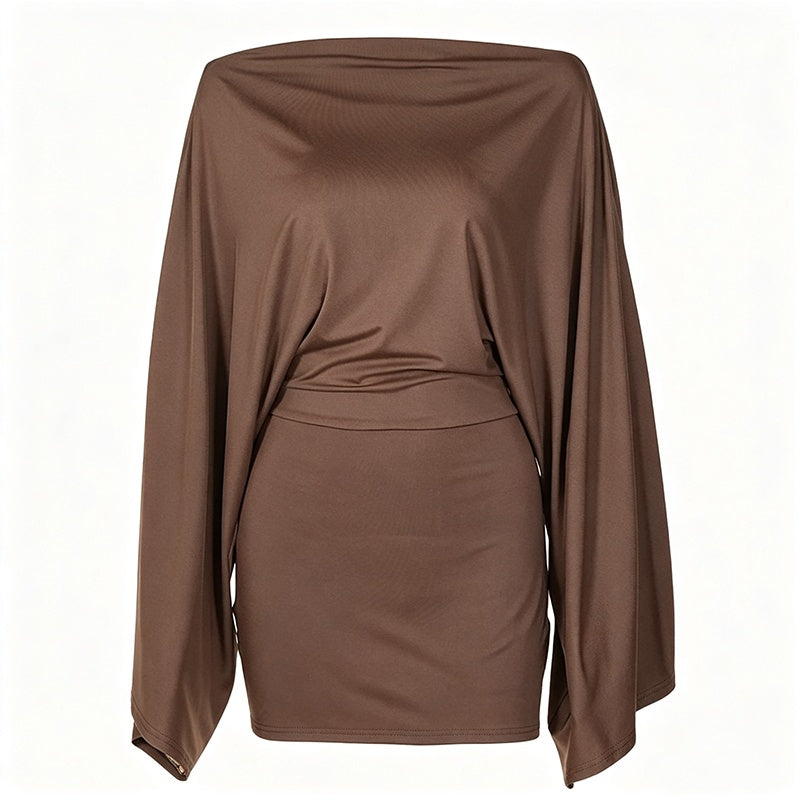 Robe moulante pour femme à épaules dénudées et manches chauve-souris