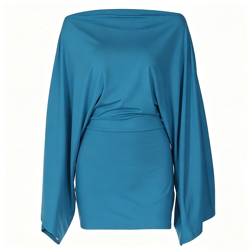 Robe moulante pour femme à épaules dénudées et manches chauve-souris