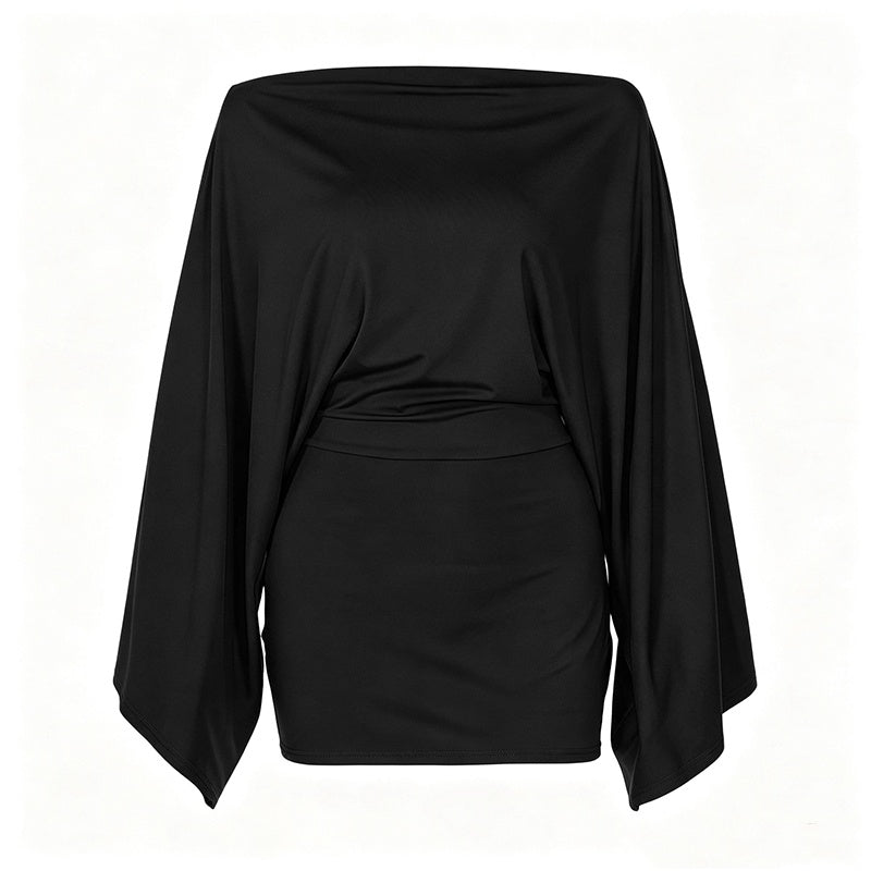 Robe moulante pour femme à épaules dénudées et manches chauve-souris