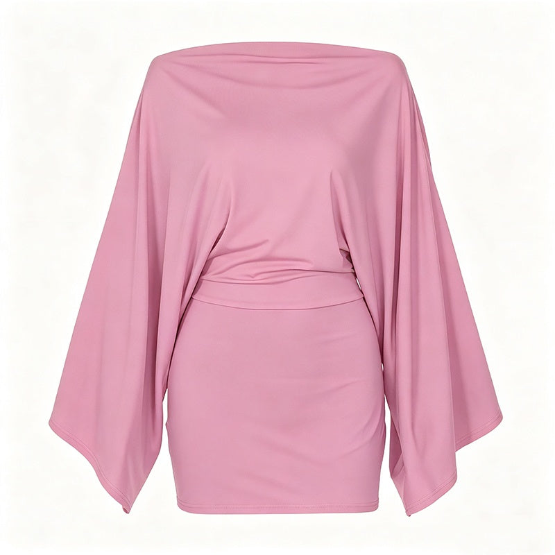 Robe moulante pour femme à épaules dénudées et manches chauve-souris