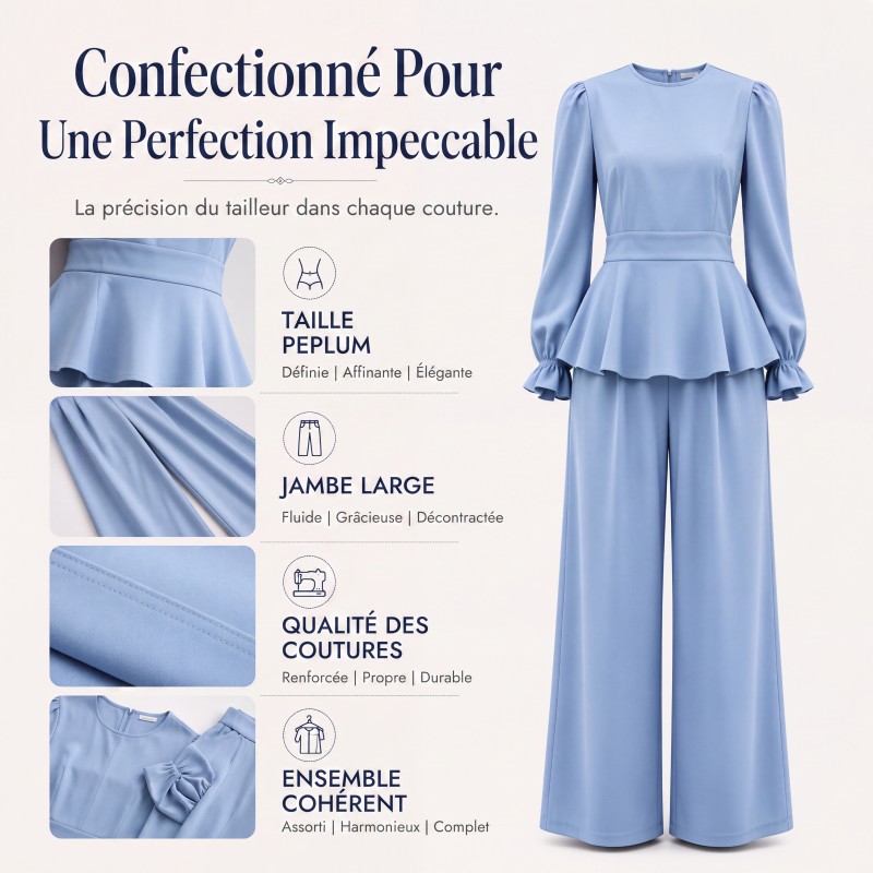 Ensemble élégant pour femme : haut à manches bouffantes et pantalon large