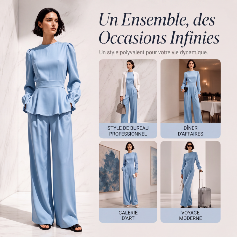 Ensemble élégant pour femme : haut à manches bouffantes et pantalon large
