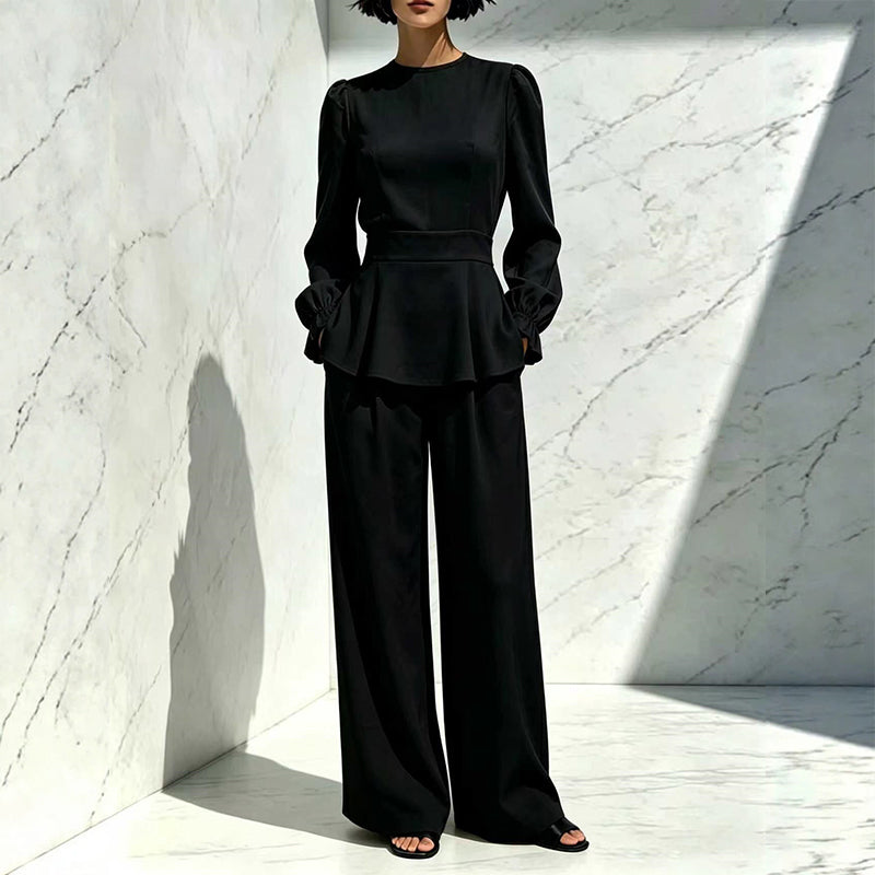 Ensemble élégant pour femme : haut à manches bouffantes et pantalon large