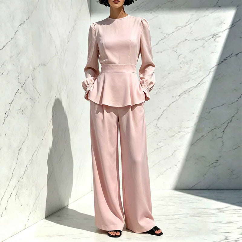 Ensemble élégant pour femme : haut à manches bouffantes et pantalon large