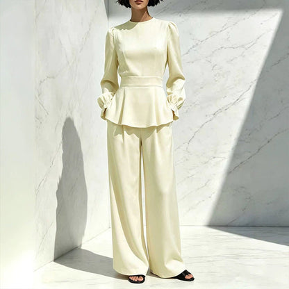 Ensemble élégant pour femme : haut à manches bouffantes et pantalon large