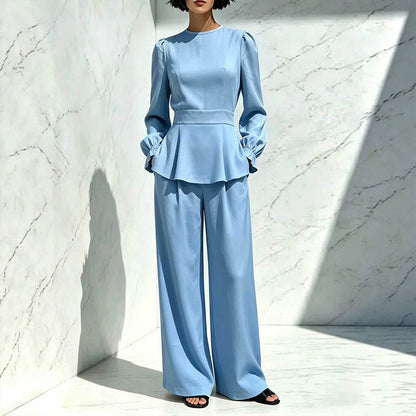 Ensemble élégant pour femme : haut à manches bouffantes et pantalon large