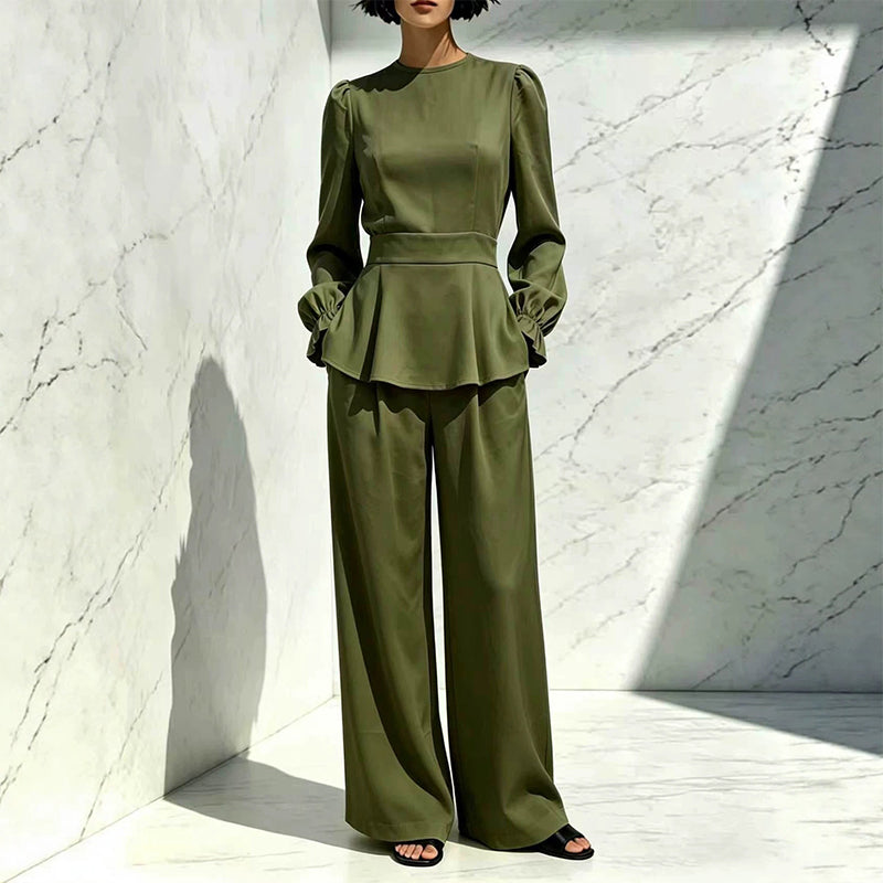 Ensemble élégant pour femme : haut à manches bouffantes et pantalon large