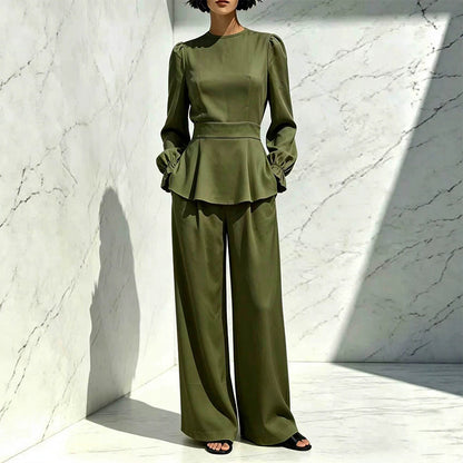 Ensemble élégant pour femme : haut à manches bouffantes et pantalon large