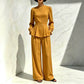 Ensemble élégant pour femme : haut à manches bouffantes et pantalon large