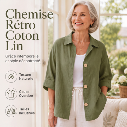 Chemise boutonnée oversize rétro pour femme