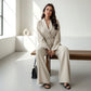 Ensemble 2 pièces pour femme : haut élégant à col V et pantalon large