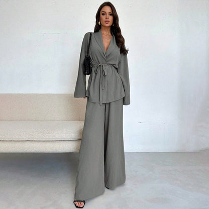 Ensemble 2 pièces pour femme : haut élégant à col V et pantalon large