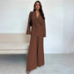 Ensemble 2 pièces pour femme : haut élégant à col V et pantalon large