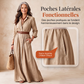Robe longue pour femme avec chemise à manches longues et ceinture, col classique rabattu, robe longue pour vacances et séjour en resort