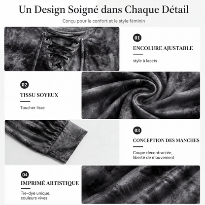 Haut pour femme à col V, à lacets et imprimé tie-dye