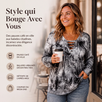 Haut pour femme à col V, à lacets et imprimé tie-dye