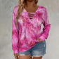 Haut pour femme à col V, à lacets et imprimé tie-dye