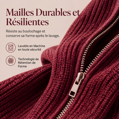 Cardigan en tricot zippé à capuche pour femme