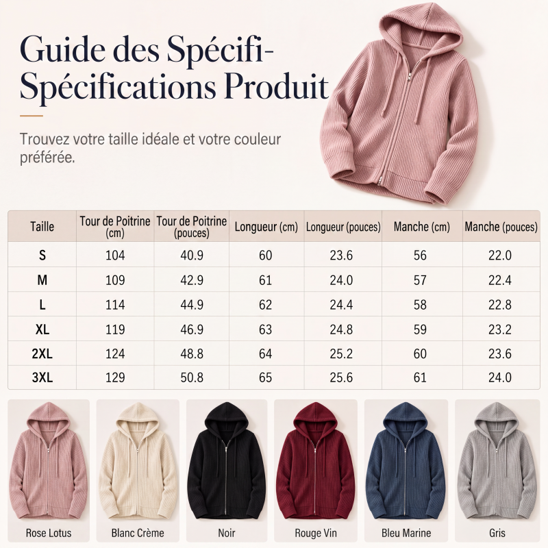 Cardigan en tricot zippé à capuche pour femme