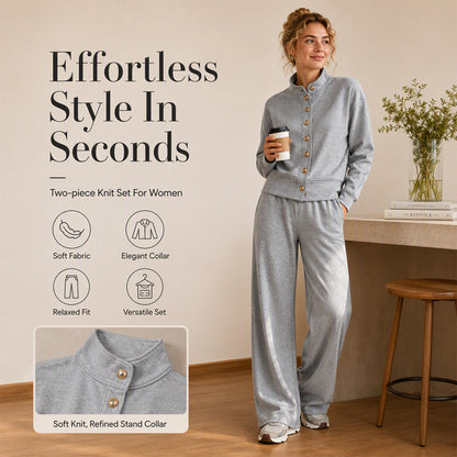 Ensemble pour femme composé d'un cardigan boutonné et d'un pantalon à jambes larges