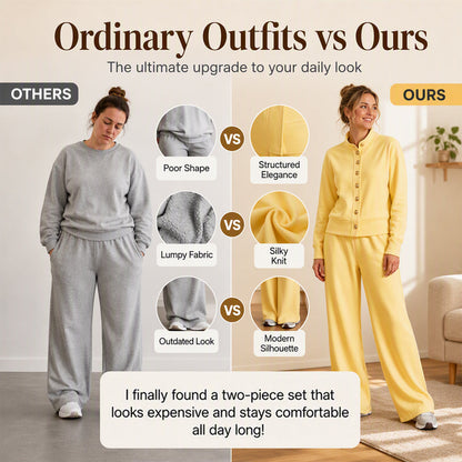 Ensemble pour femme composé d'un cardigan boutonné et d'un pantalon à jambes larges