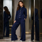 Ensemble pour femme composé d'un cardigan boutonné et d'un pantalon à jambes larges