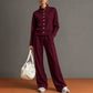 Ensemble pour femme composé d'un cardigan boutonné et d'un pantalon à jambes larges