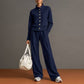 Ensemble pour femme composé d'un cardigan boutonné et d'un pantalon à jambes larges