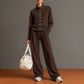 Ensemble pour femme composé d'un cardigan boutonné et d'un pantalon à jambes larges