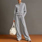 Ensemble pour femme composé d'un cardigan boutonné et d'un pantalon à jambes larges