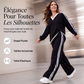 Ensemble décontracté deux pièces pour femme : haut à col V et manches longues avec pantalon rayé à jambes larges