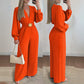Combinaison pantalon élégante à col V et jambes larges avec ceinture