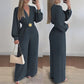 Combinaison pantalon élégante à col V et jambes larges avec ceinture