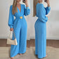 Combinaison pantalon élégante à col V et jambes larges avec ceinture