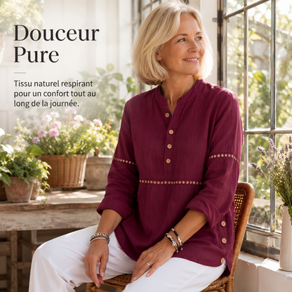 Haut col montant demi-boutonné pour femme, style décontracté et facile à porter