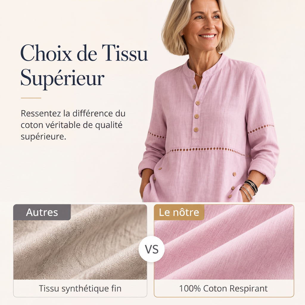 Haut col montant demi-boutonné pour femme, style décontracté et facile à porter