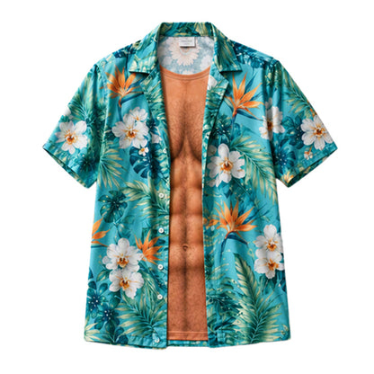 Chemise hawaïenne pour homme, manches courtes à imprimé floral tropical, chemise décontractée boutonnée pour la plage