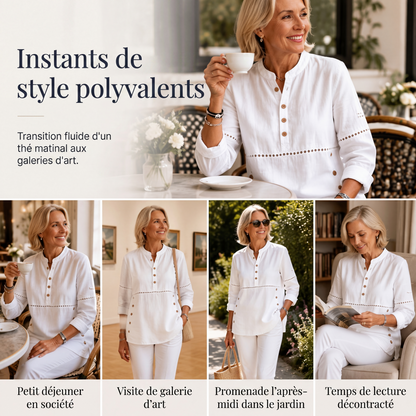 Haut col montant demi-boutonné pour femme, style décontracté et facile à porter