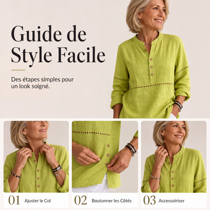 Haut col montant demi-boutonné pour femme, style décontracté et facile à porter