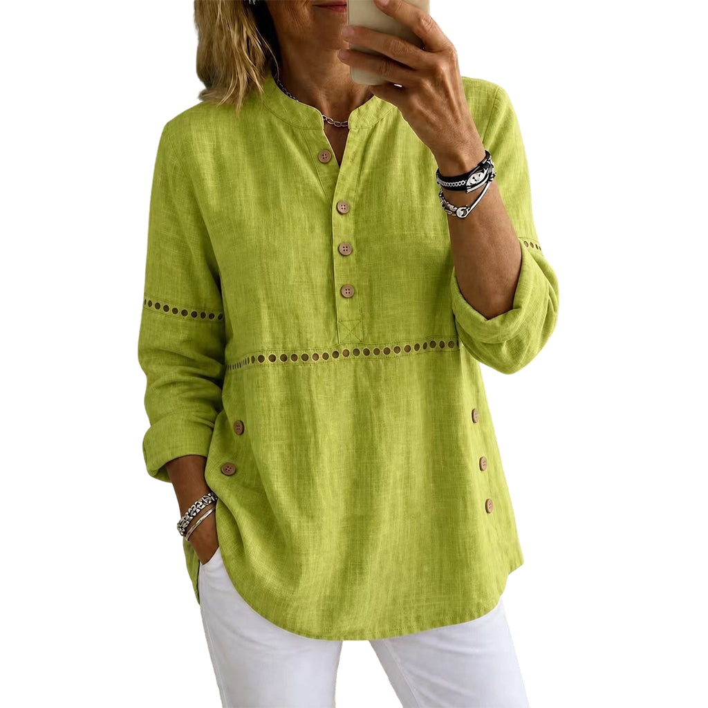 Haut col montant demi-boutonné pour femme, style décontracté et facile à porter