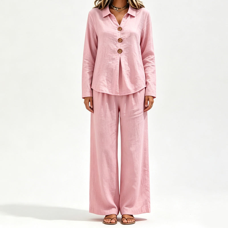 Ensemble 2 pièces décontracté pour femme : haut à manches longues et pantalon