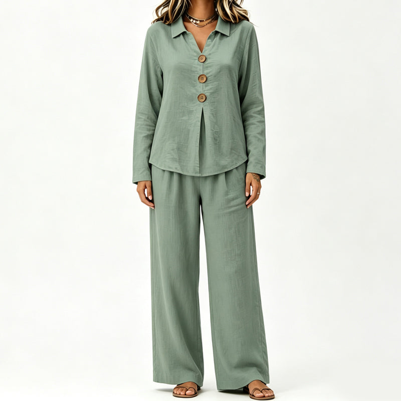 Ensemble 2 pièces décontracté pour femme : haut à manches longues et pantalon