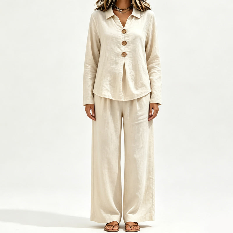 Ensemble 2 pièces décontracté pour femme : haut à manches longues et pantalon
