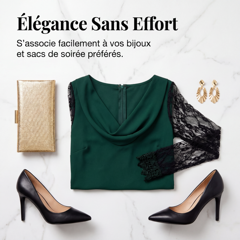 Robe élégante ligne A à col bénitier avec manches en dentelle