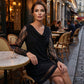 Robe élégante ligne A à col bénitier avec manches en dentelle