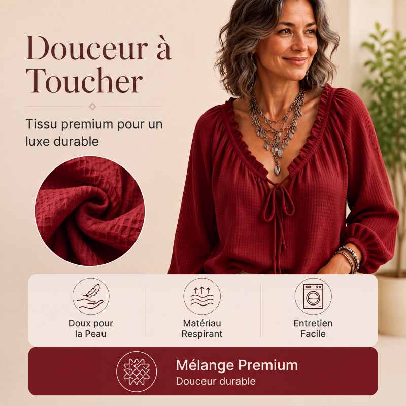 Chemisier ample pour femme à col noué à volants