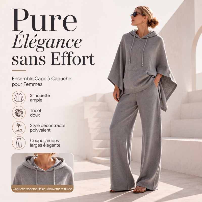Ensemble cape à capuche ample et pantalon large pour femme