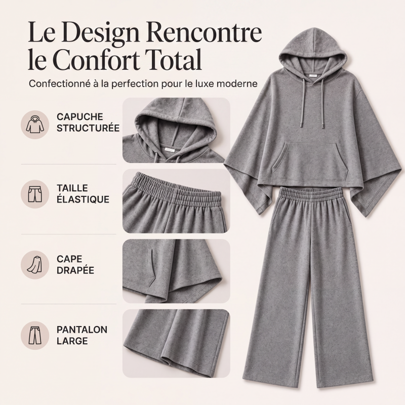 Ensemble cape à capuche ample et pantalon large pour femme